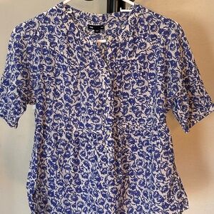 Lightweight Short-sleeve Blue White Floral Print Gap Top
